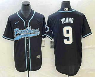 Men's Carolina Panthers #9 Bryce Young Black With Patch Cool Base Stitched Baseball Jersey