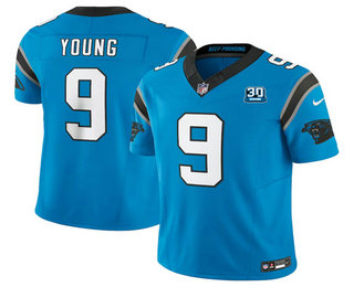 Men's Carolina Panthers #9 Bryce Young Blue 2024 FUSE Vapor Limited 30th Patch Stitched Jersey