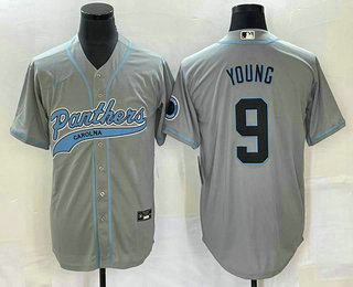 Men's Carolina Panthers #9 Bryce Young Grey With Patch Cool Base Stitched Baseball Jersey