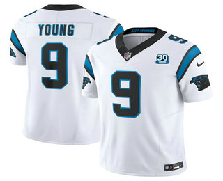 Men's Carolina Panthers #9 Bryce Young White 2024 FUSE Vapor Limited 30th Patch Stitched Jersey