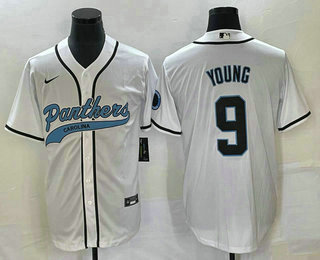 Men's Carolina Panthers #9 Bryce Young White With Patch Cool Base Stitched Baseball Jersey