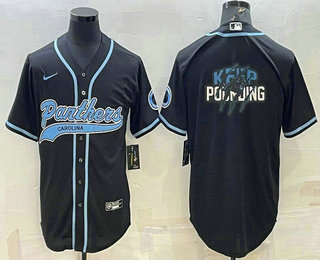 Men's Carolina Panthers Black Team Big Logo With Patch Cool Base Stitched Baseball Jersey