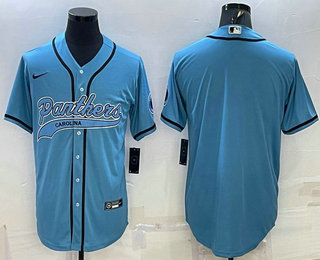 Men's Carolina Panthers Blank Blue With Patch Cool Base Stitched Baseball Jersey