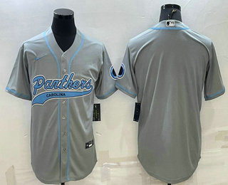 Men's Carolina Panthers Blank Grey With Patch Cool Base Stitched Baseball Jersey