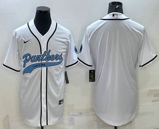 Men's Carolina Panthers Blank White With Patch Cool Base Stitched Baseball Jersey