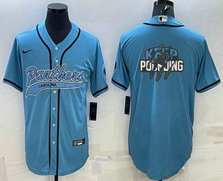 Men's Carolina Panthers Blue Team Big Logo With Patch Cool Base Stitched Baseball Jersey