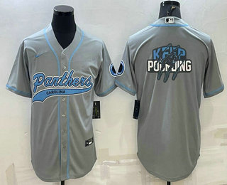 Men's Carolina Panthers Grey Team Big Logo With Patch Cool Base Stitched Baseball Jersey