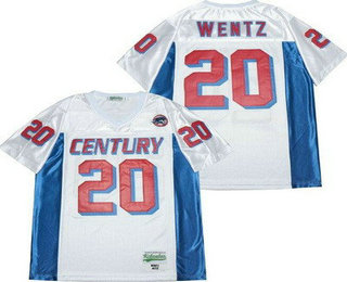 Men's Century High School Patriots #20 Carson Wentz White Blue Football Jersey