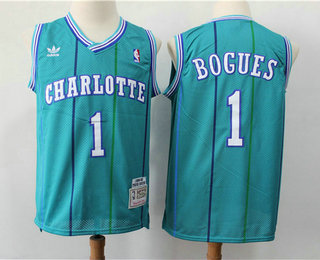 Men's Charlotte Hornets #1 Muggsy Bogues 1992-93 Blue Hardwood Classics Soul Swingman Throwback Jersey With Adidas