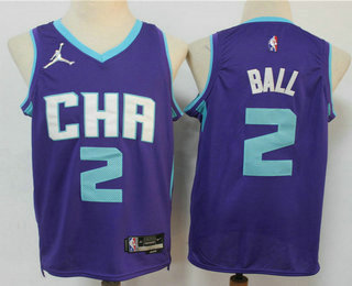 Men's Charlotte Hornets #2 Lamelo Ball Purple Jordan 75th Anniversary Diamond 2021 Stitched Jersey