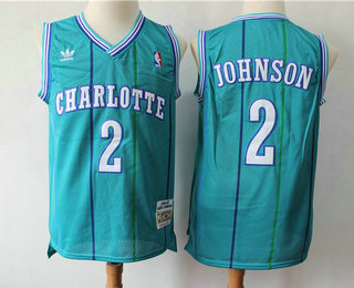 Men's Charlotte Hornets #2 Larry Johnson 1992-93 Blue Hardwood Classics Soul Swingman Throwback Jersey With Adidas