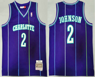 Men's Charlotte Hornets #2 Larry Johnson 1994-95 Purple Hardwood Classics Soul Swingman Throwback Jersey