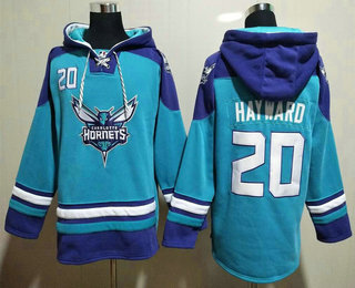 Men's Charlotte Hornets #20 Gordon Hayward Blue Ageless Must Have Lace Up Pullover Hoodie