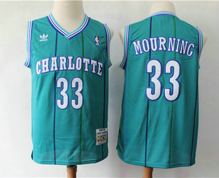 Men's Charlotte Hornets #33 Alonzo Mourning 1992-93 Blue Hardwood Classics Soul Swingman Throwback Jersey With Adidas