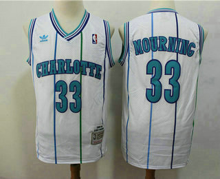Men's Charlotte Hornets #33 Alonzo Mourning 1992-93 White Hardwood Classics Soul Swingman Throwback Jersey With Adidas
