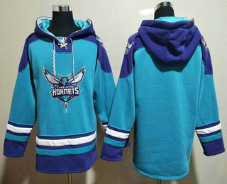 Men's Charlotte Hornets Blank Blue Ageless Must Have Lace Up Pullover Hoodie