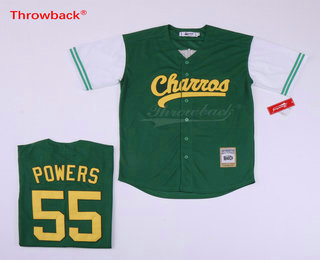 Men's Charros #55 Kenny Powers Green White White Throwback Jersey 1