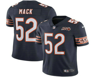 Men's Chicago Bear #52 Khalil Mack Navy Blue 100th Anniversary seasons Patch Vapor Untouchable Stitched NFL Nike Limited Jersey