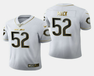 Men's Chicago Bear #52 Khalil Mack White 100th Season Golden Edition Jersey