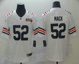 Men's Chicago Bear #52 Khalil Mack White 2019 100th seasons Patch Vapor Untouchable Stitched NFL Nike Alternate Classic Limited Jersey