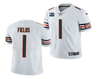 Men's Chicago Bears #1 Justin Fields 2022 White With 1 star C Patch Vapor Untouchable Limited Stitched Jersey