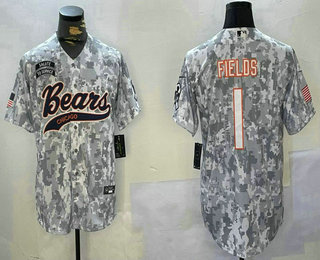 Men's Chicago Bears #1 Justin Fields Arctic Camo 2024 Salute to Service Stitched Baseball Jersey