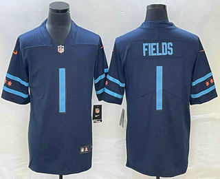 Men's Chicago Bears #1 Justin Fields Navy 2019 City Edition Limited Stitched NFL Jersey