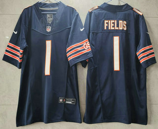 Men's Chicago Bears #1 Justin Fields Navy Blue 2023 FUSE Vapor Untouchable Limited Stitched Jersey