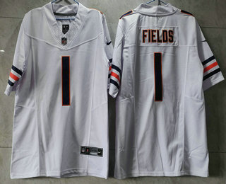 Men's Chicago Bears #1 Justin Fields White 2023 FUSE Vapor Untouchable Limited Stitched Jersey