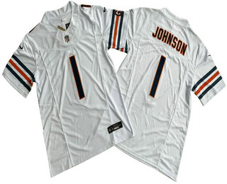 Men's Chicago Bears #1 Roschon Johnson White Vapor FUSE Limited Stitched Jersey