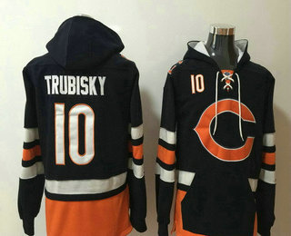 Men's Chicago Bears #10 Mitchell Trubisky NEW Navy Blue Pocket Stitched NFL Pullover Hoodie