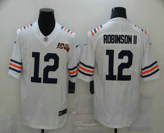 Men's Chicago Bears #12 Allen Robinson II White 2019 100th seasons Patch Vapor Untouchable Stitched NFL Nike Alternate Classic Limited Jersey