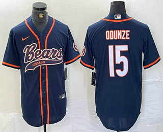 Men's Chicago Bears #15 Rome Odunze Navy BlueWith Patch Cool Base Stitched Baseball Jersey