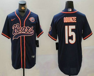 Men's Chicago Bears #15 Rome Odunze Navy Throwback With Patch Cool Base Stitched Baseball Jersey