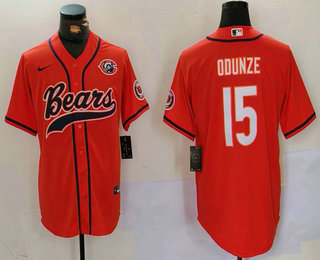 Men's Chicago Bears #15 Rome Odunze Orange Throwback With Patch Cool Base Stitched Baseball Jersey