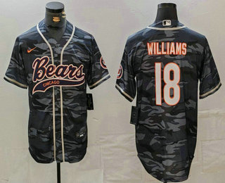 Men's Chicago Bears #18 Caleb Williams Grey Camo With Patch Cool Base Stitched Baseball Jersey