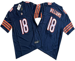 Men's Chicago Bears #18 Caleb Williams Limited Navy FUSE Vapor Jersey Big Size