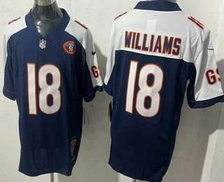 Men's Chicago Bears #18 Caleb Williams Limited Navy Illinois 51 Patch FUSE Vapor Jersey