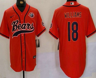 Men's Chicago Bears #18 Caleb Williams Limited Orange Bear Logo Baseball Jersey