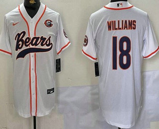 Men's Chicago Bears #18 Caleb Williams Limited White Bear Logo Baseball Jersey