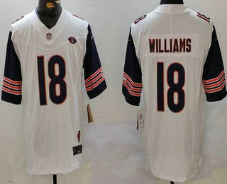 Men's Chicago Bears #18 Caleb Williams Limited White Illinois 51 Patch FUSE Vapor Jersey