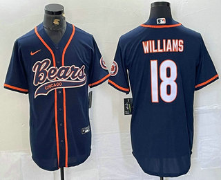 Men's Chicago Bears #18 Caleb Williams Navy BlueWith Patch Cool Base Stitched Baseball Jersey