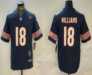 Men's Chicago Bears #18 Caleb Williams Navy Limited Illinois 51 Patch Vapor Jersey