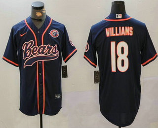 Men's Chicago Bears #18 Caleb Williams Navy Throwback With Patch Cool Base Stitched Baseball Jersey