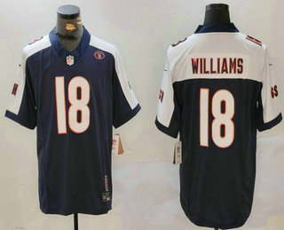 Men's Chicago Bears #18 Caleb Williams Navy White FUSE With 51 Patch Stitched  Jersey