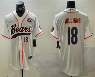 Men's Chicago Bears #18 Caleb Williams Number White Throwback With Patch Cool Base Stitched Baseball Jersey