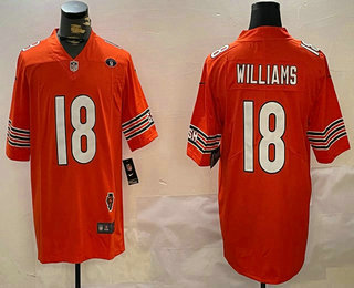 Men's Chicago Bears #18 Caleb Williams Orange Limited Illinois 51 Patch Vapor Jersey