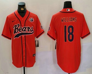 Men's Chicago Bears #18 Caleb Williams Orange Throwback With Patch Cool Base Stitched Baseball Jersey