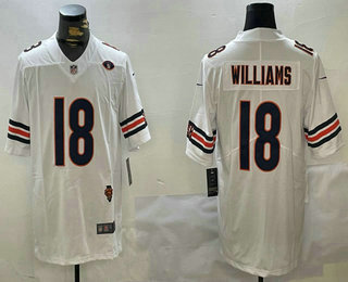 Men's Chicago Bears #18 Caleb Williams White Limited Illinois 51 Patch Vapor Jersey