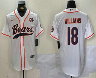 Men's Chicago Bears #18 Caleb Williams White Throwback With Patch Cool Base Stitched Baseball Jersey